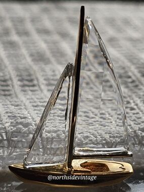 Swarovski Clear Crystal and Gold Sailboat Figurine MINIATURE